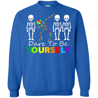 Skeleton Dabbing Dare To Be Yourself Autism Awareness Shirt Royal