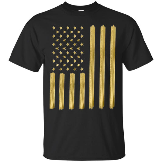 Faux Gold Paint American Flag T-shirt Black