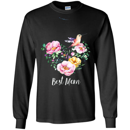 Best Mom Hummingbird Flower Heart Mommy Shirt Black
