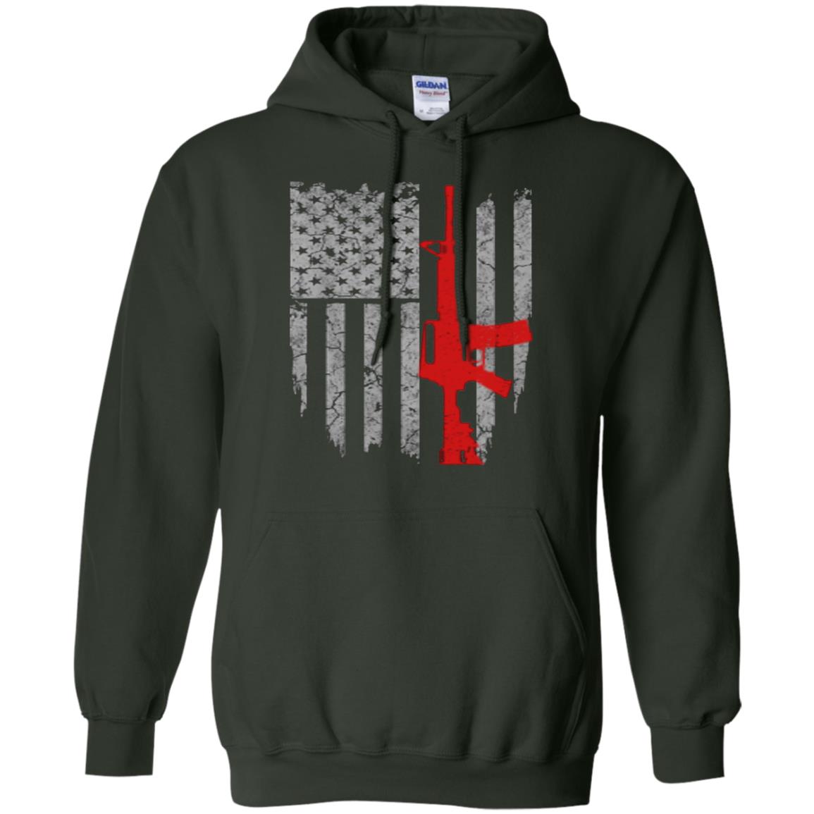 Hunting Lover T-shirt Gun Usa Flag Forest Green