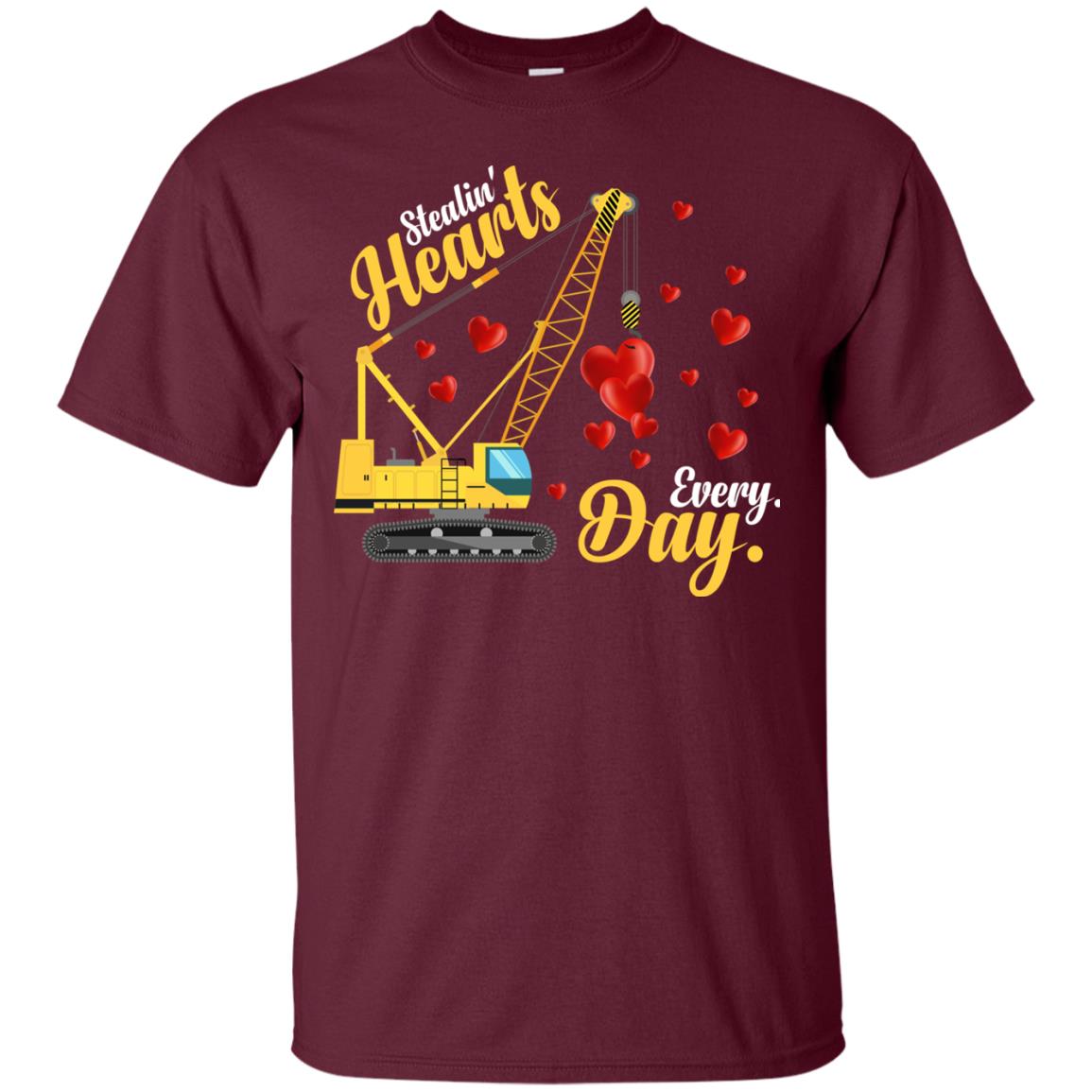 Valentines Day T-shirt Stealin' Hearts Every Day With Crane Maroon