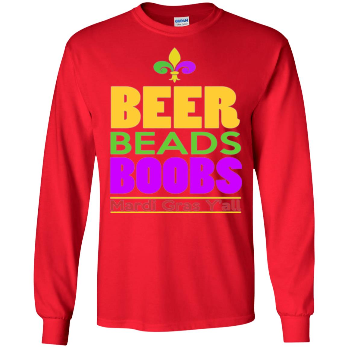 Funny Mardi Gras T-shirt Beer Beads Boobs Mardi Gras Y_all Red