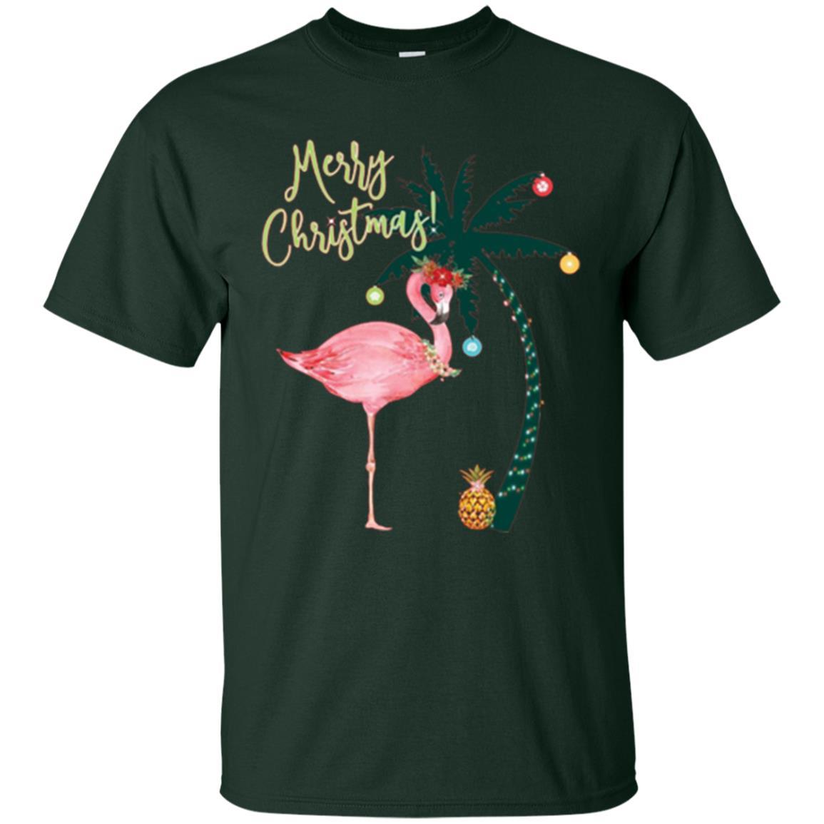 Christmas T-shirt Flamingo Merry Christmas Forest Green