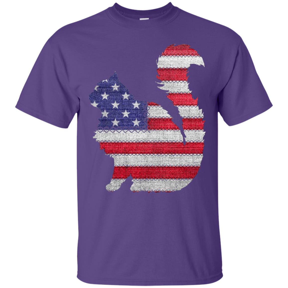 Patriotic Maine Coon American Flag Embroidery T-shirt Purple