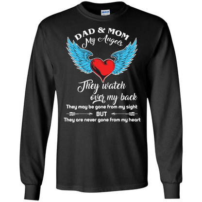 Dad And Mom My Angels They Watch Over My Back Family T-shirt Black