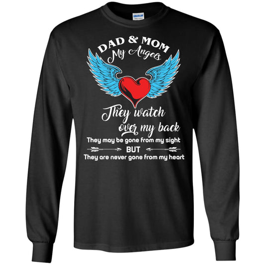 Dad And Mom My Angels They Watch Over My Back Family T-shirt Black