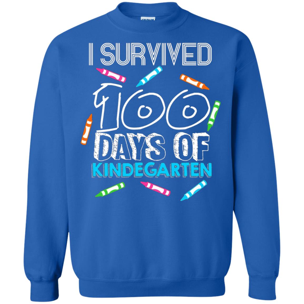 Teacher Kid T-shirt I Survived 100 Days Of Kindergarten Royal