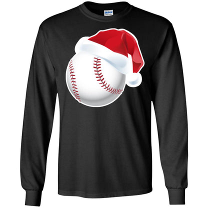 Baseball With Santa Claus Hat X-mas Shirt For Baseball Lovers Black