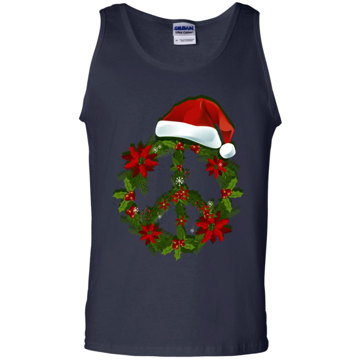 Peace Sign Christmas Wreath Gift Shirt For Men Women Kids Navy