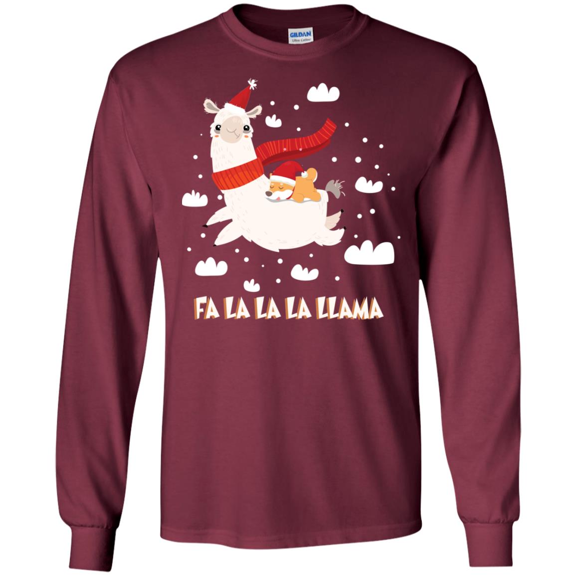 Fa La La La Llama With Shiba Inu X-mas Gift Shirt Maroon