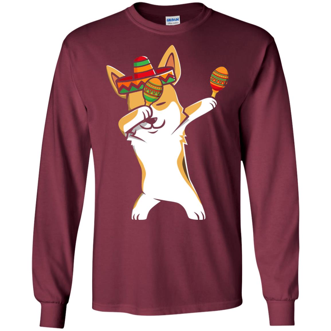 Dabbing Corgi Funny Cinco De Mayo T-shirt Maroon