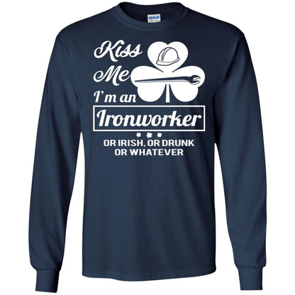 Funny St Patricks Day Shirt Kiss Me I Am An Ironworker Navy