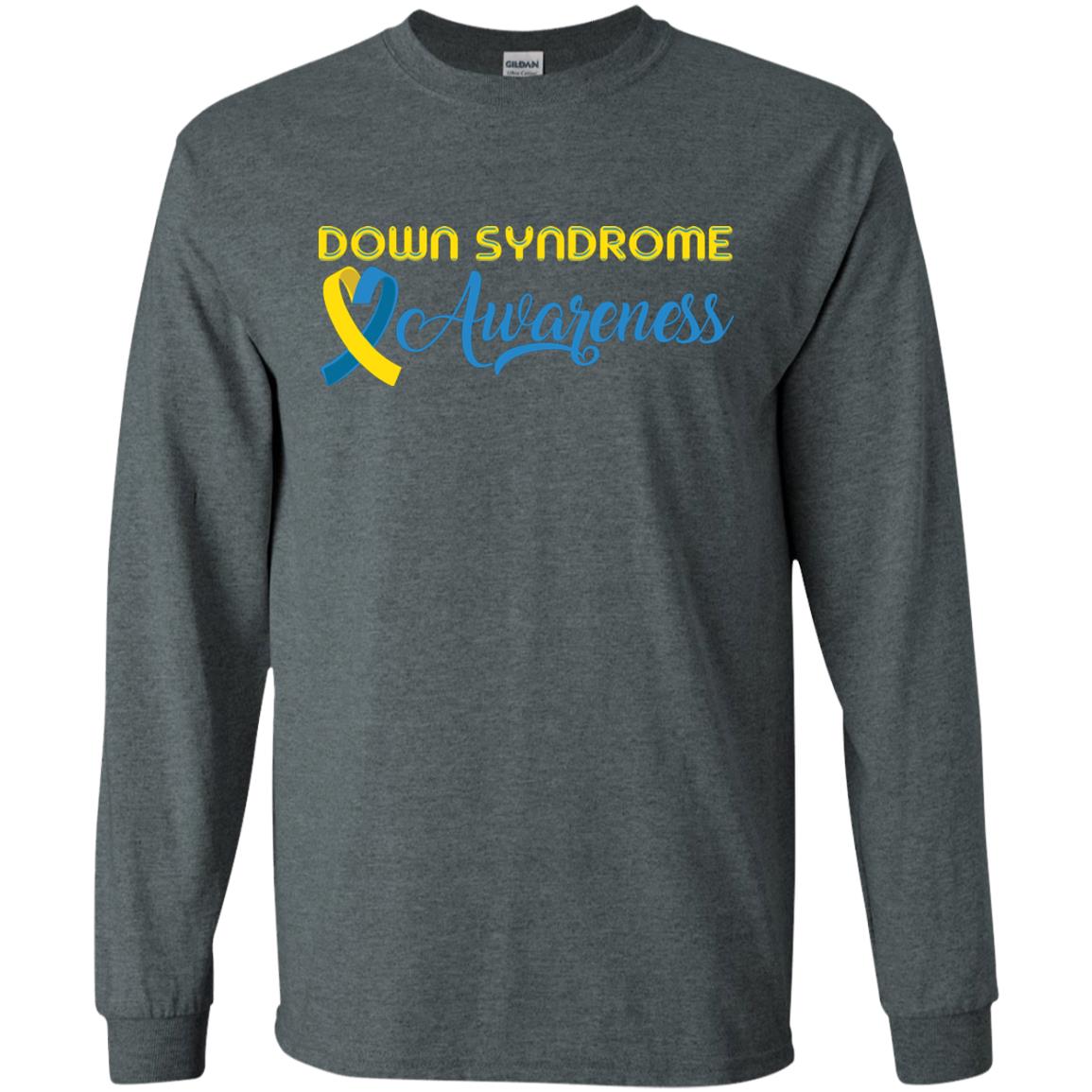 Yellow And Blue Ribbons Down Syndrome Awareness T-shirt Dark Heather