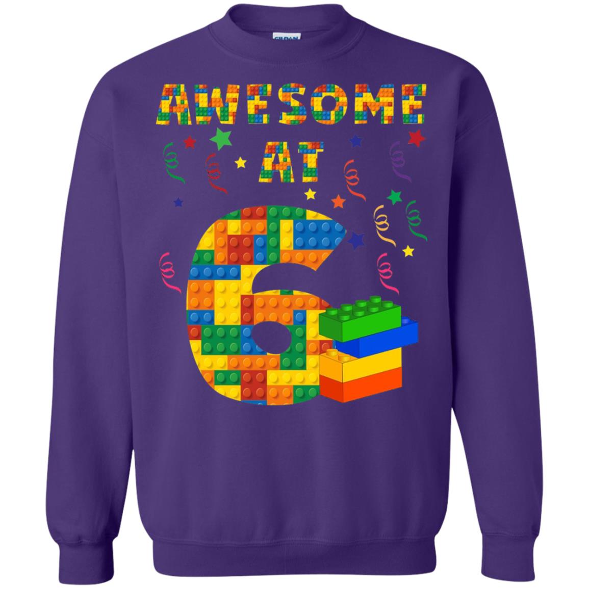 Awesome At 6 Age 6 Six Blocks Bricks Theme Shirt Purple