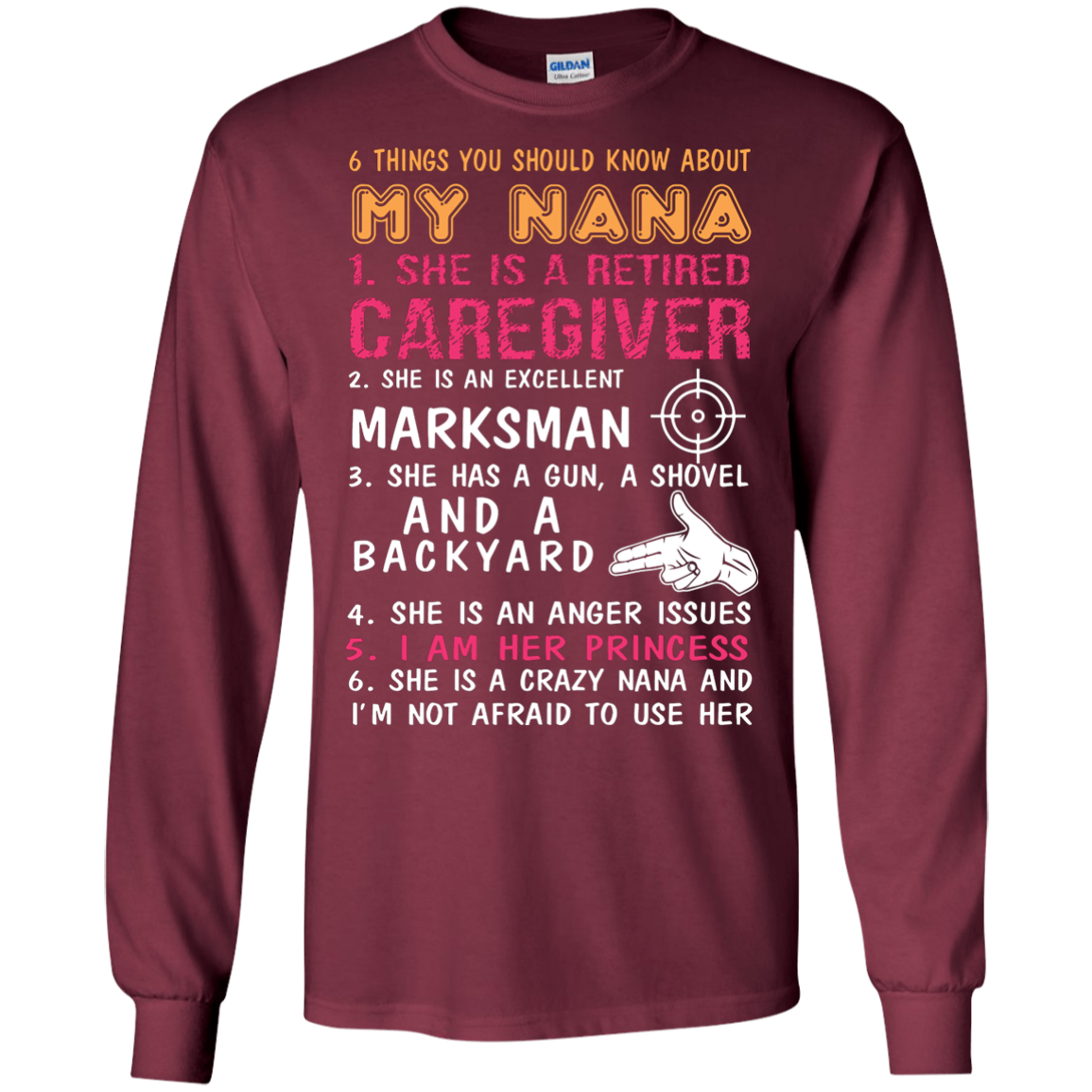 Family T-Shirt 6 Things You Should Know About My Nana Maroon