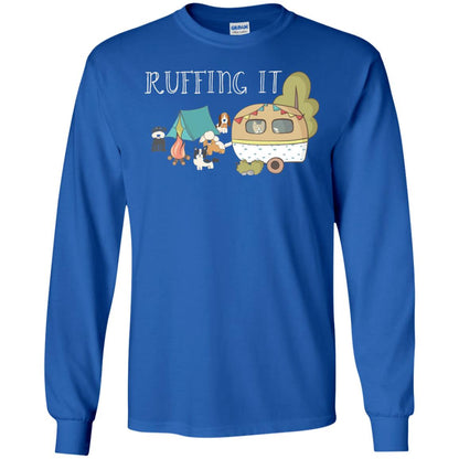 Ruffing It Camping With Dogs Camper T-shirt Royal