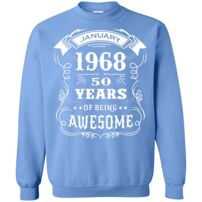 50th Birthday T-shirt Born In January 1968 Carolina Blue