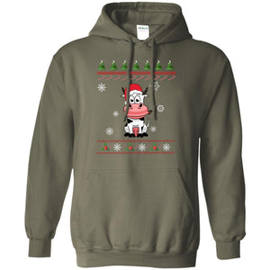 Milch Cow With Santa Hat Merry X-mas Ugly Christmas Gift Shirt For Mens Womens KidsG185 Gildan Pullover Hoodie 8 oz.