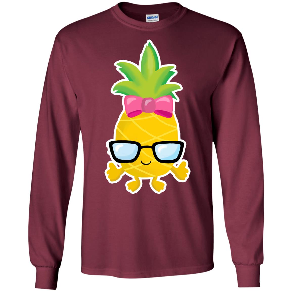 Funny Pineapple With Glasses For Girls Womens Shirt Maroon