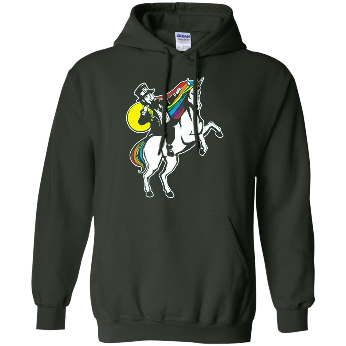 St Patrick Day Lepricorn Leprechaun Riding Unicorn T-shirt Forest Green