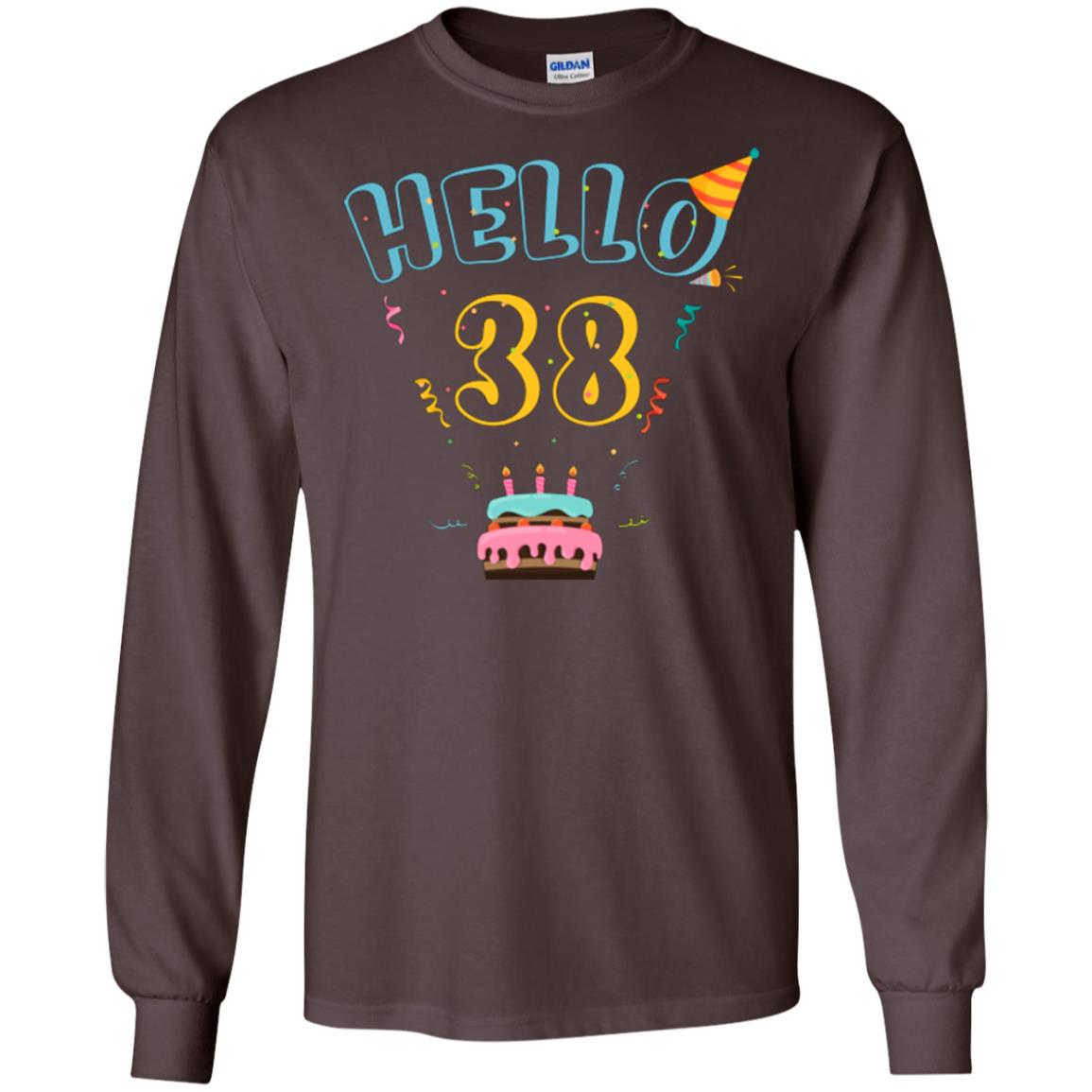 Hello 38 Thirty Eight 38th 1980s Birthday Gift Shirt Dark Chocolate