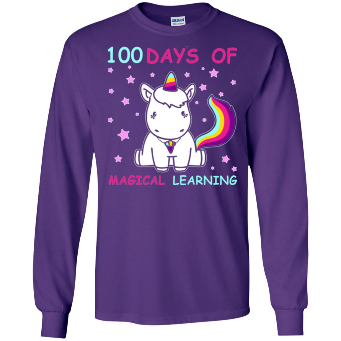 Unicorn Lover T-shirt 100 Days Of Mgical Learning Purple