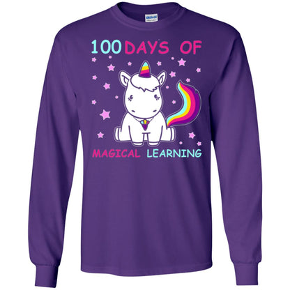 Unicorn Lover T-shirt 100 Days Of Mgical Learning Purple