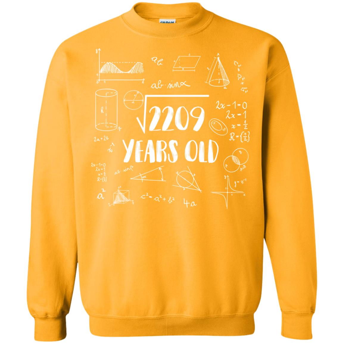 Square Root Of 2209 47th Birthday 47 Years Old Math T-shirt Gold