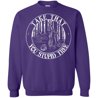 Take That Stupid Tree Funny Disc Golf T-shirt Purple