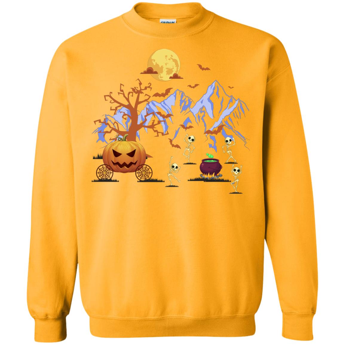 Dancing Skeleton With Pumpkin Funny Halloween Gift Shirt Gold