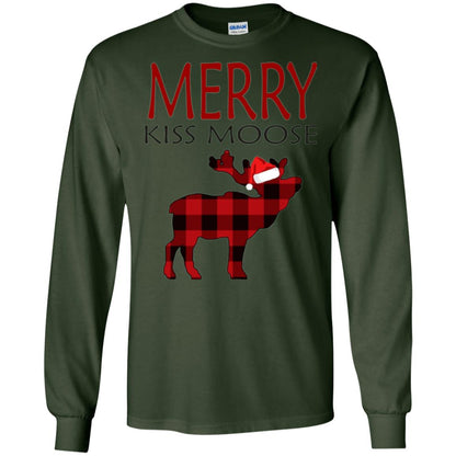 Christmas T-shirt Merry Kiss Moose Forest Green