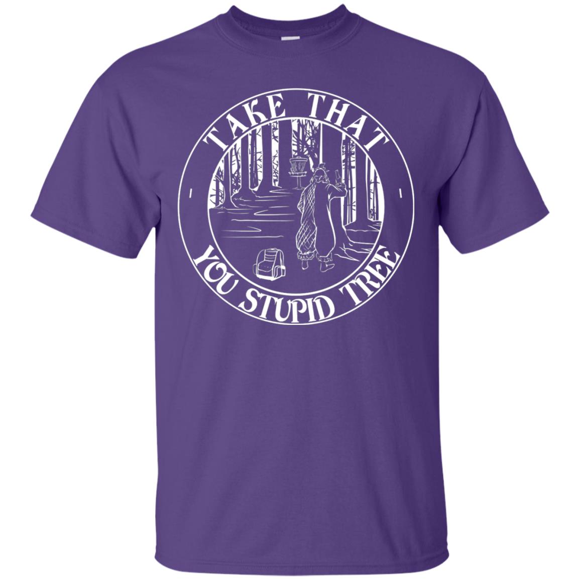Take That Stupid Tree Funny Disc Golf T-shirt Purple