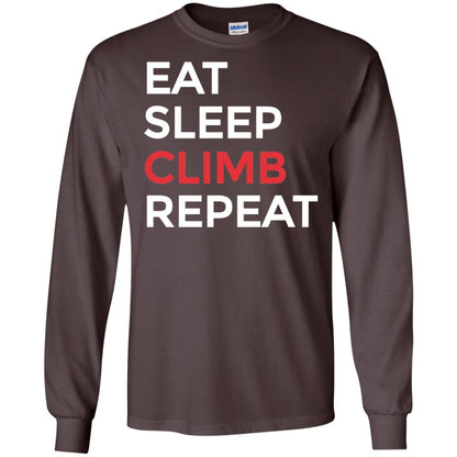Eat Sleep Climb Repeat Mountain Climber Rock Climbing Shirt Dark Chocolate