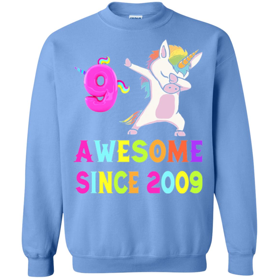 9th Birthday T-shirt Unicorn Dabbing Awesome Since 2009 Carolina Blue