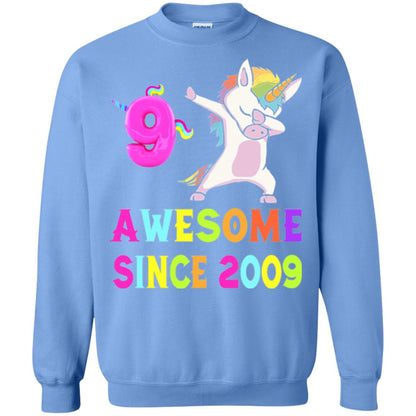 9th Birthday T-shirt Unicorn Dabbing Awesome Since 2009 Carolina Blue