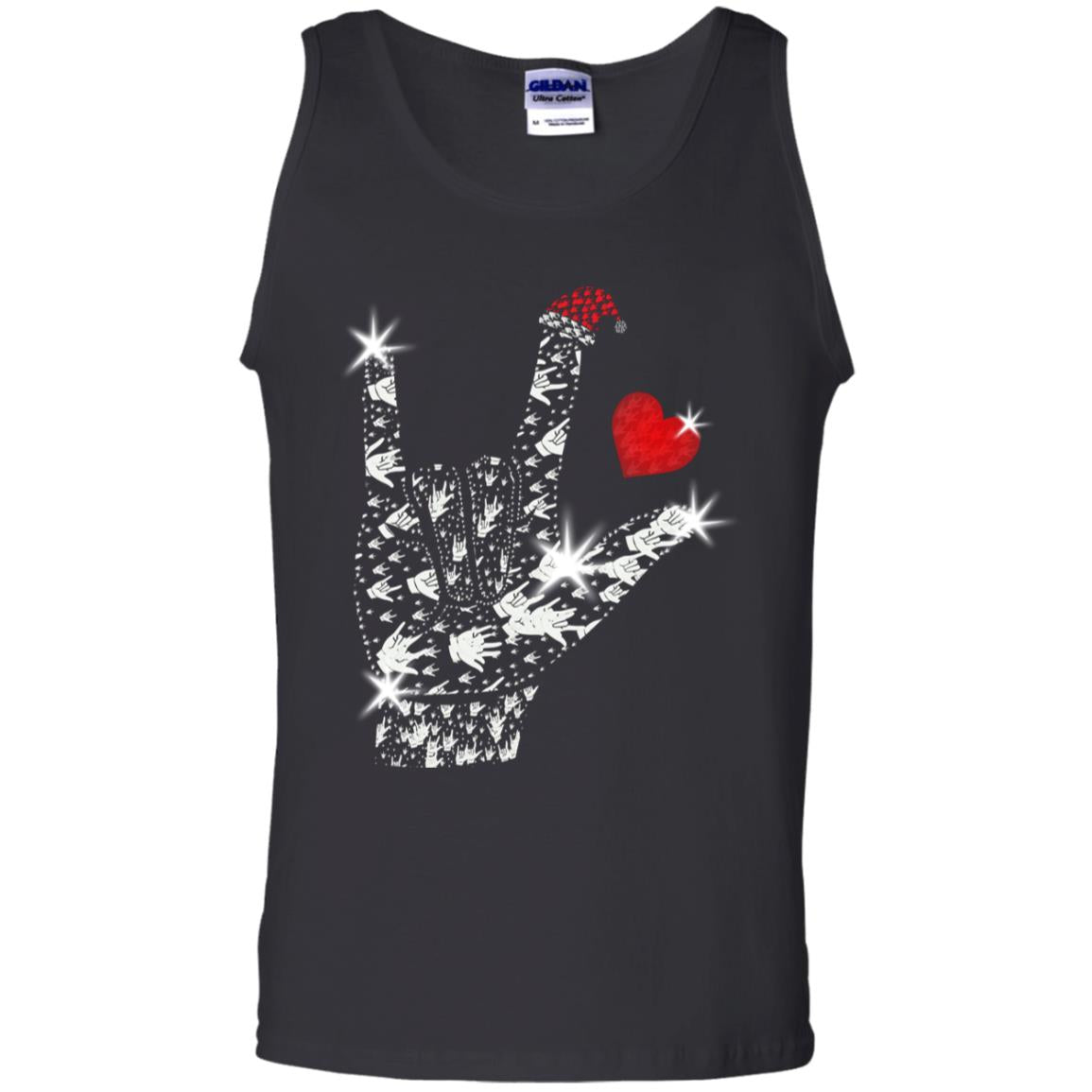 Rocknroll Sign Hand With Santa Claus Hat X-mas Shirt For Rock Music Lovers Black