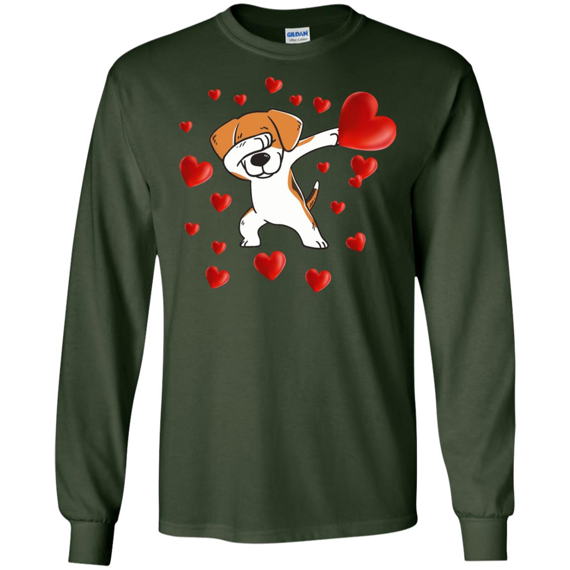 Valentines Day T-shirt Dabbing Dog Forest Green