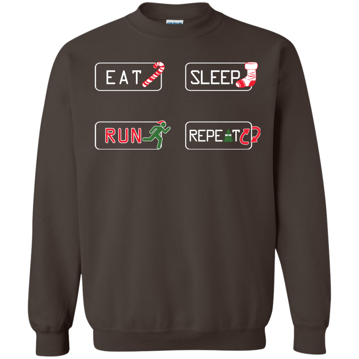 Christmas T-Shirt Eat Sleep Run Repeat Dark Chocolate