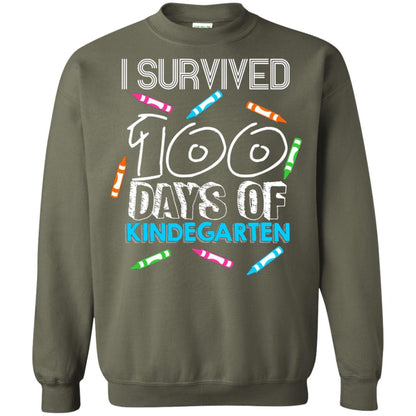Teacher Kid T-shirt I Survived 100 Days Of Kindergarten Military Green