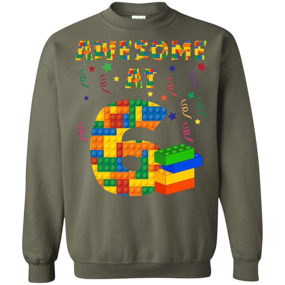 Awesome At 6 Age 6 Six Blocks Bricks Theme Shirt Military Green