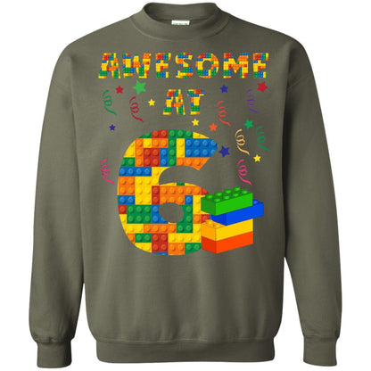 Awesome At 6 Age 6 Six Blocks Bricks Theme Shirt Military Green