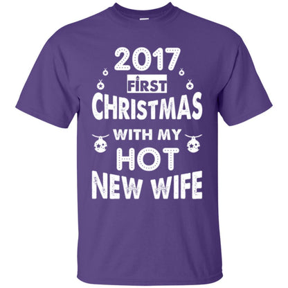 Husband T-shirt 2017 Frist Christmas With My Hot New Wife Purple