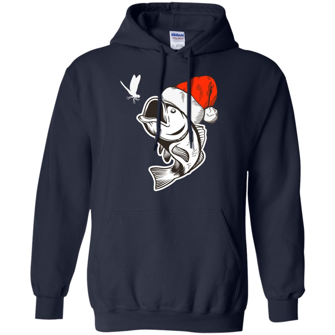 Bass Fishing Santa Hat Christmas Gift Shirt For Fishing Lovers Navy