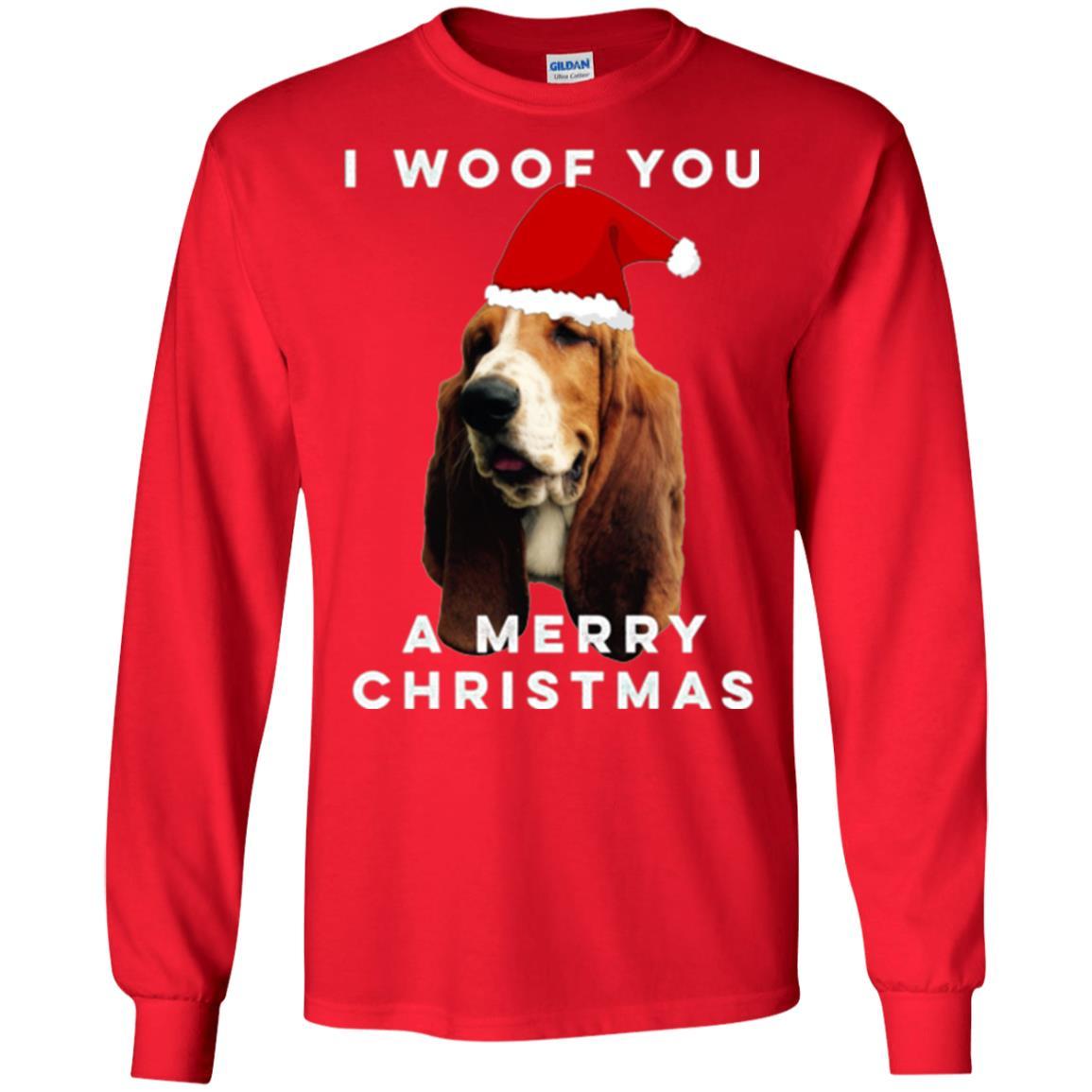 Basset Hound T-shirt I Woof You A Merry Christmas Red