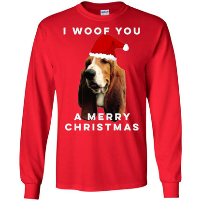 Basset Hound T-shirt I Woof You A Merry Christmas Red