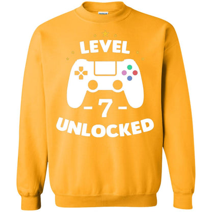 Level 7 Unlocked Gamer Seventh Birthday Party Shirt Gold