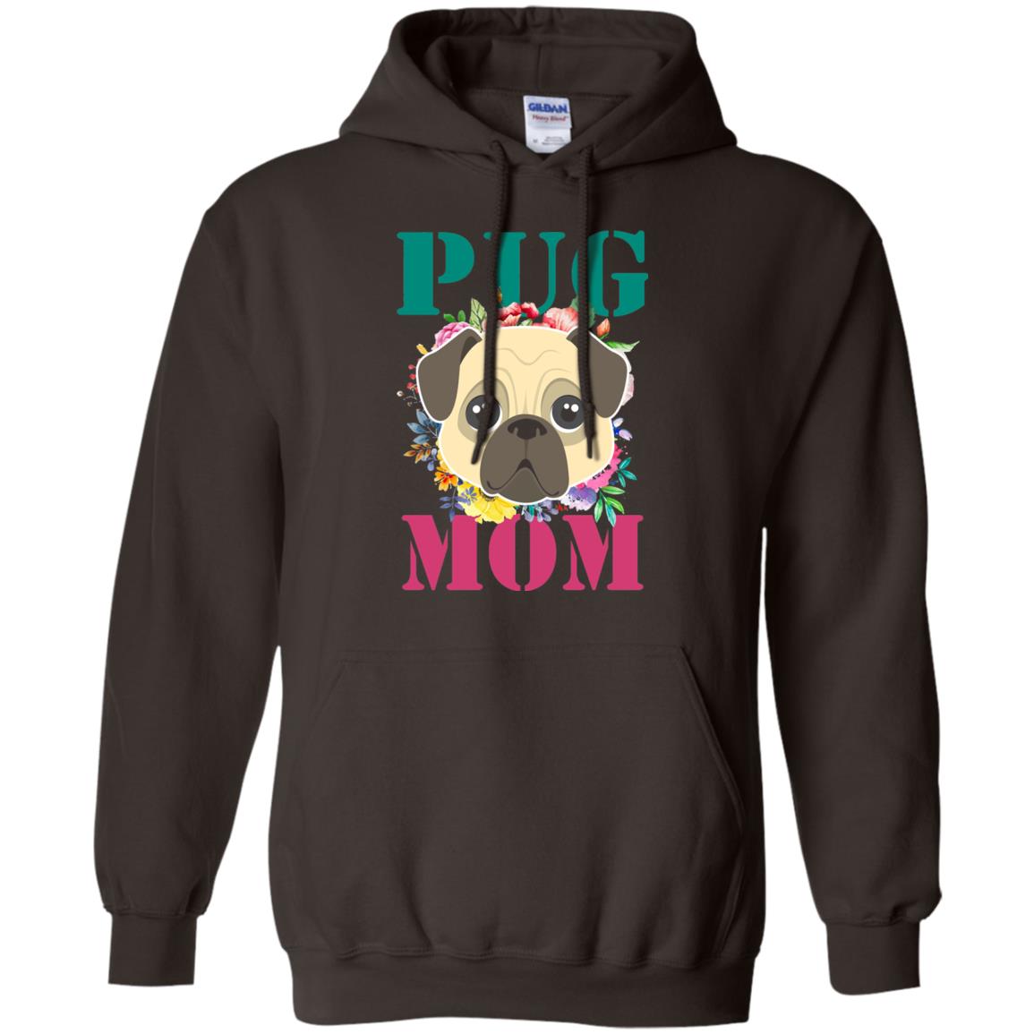 Floral Pug Mom T-shirt Puppy Pet Lover Dark Chocolate