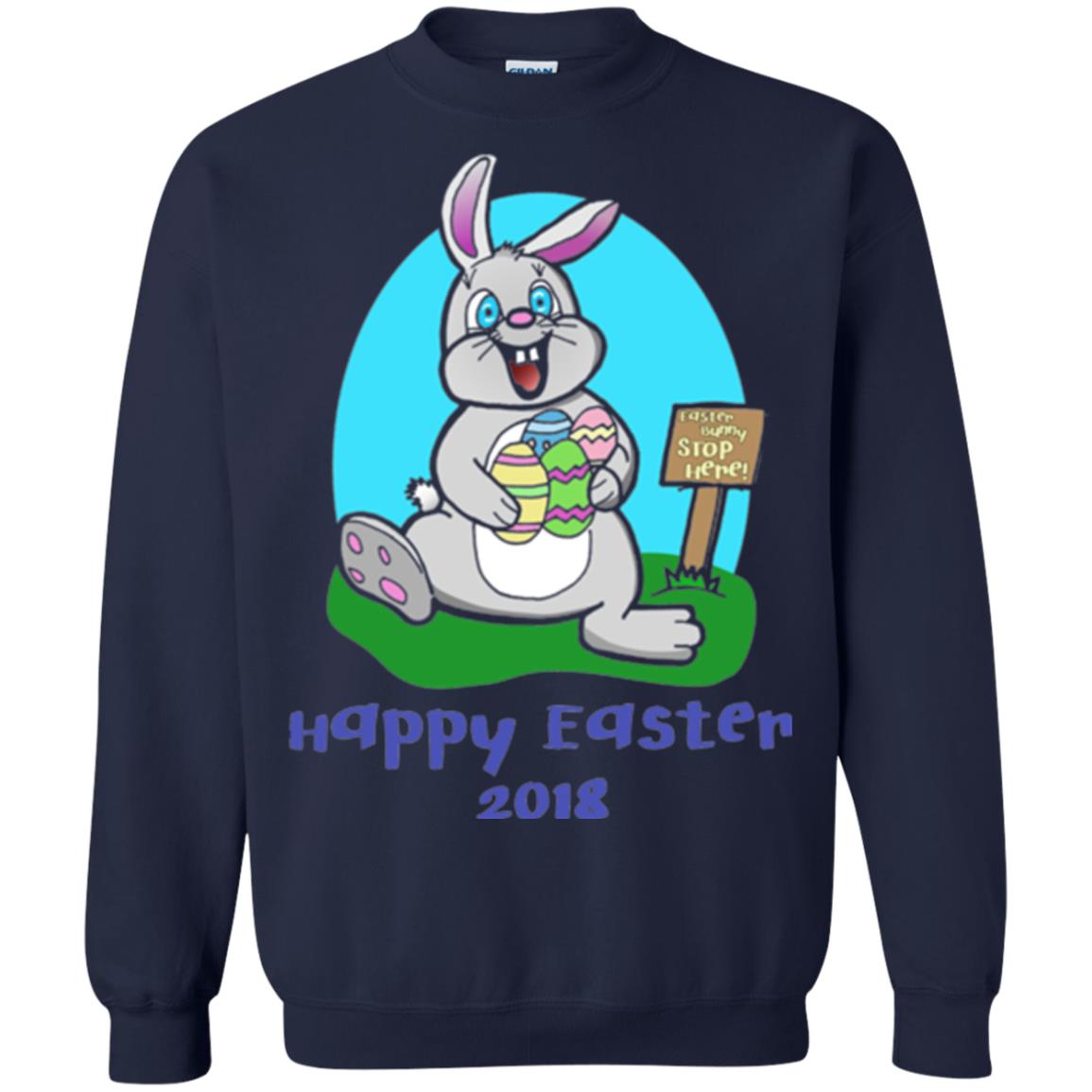 Easter Bunny Stop Here Funny Easter Day T-shirt Navy