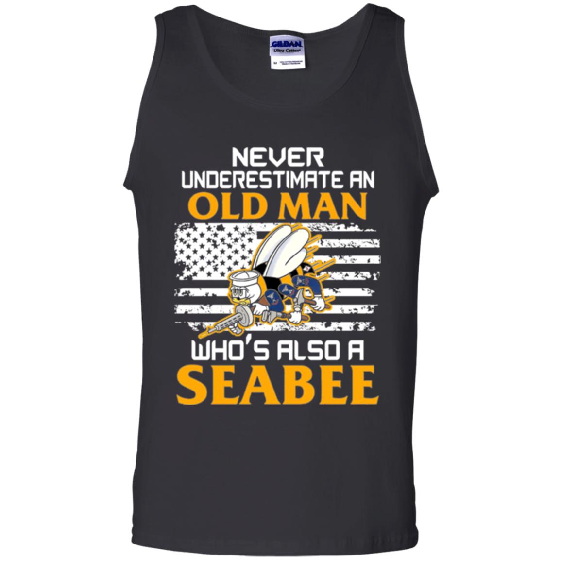 Navy Seabee Veteran T-shirt Never Underestimate An Old Man Black