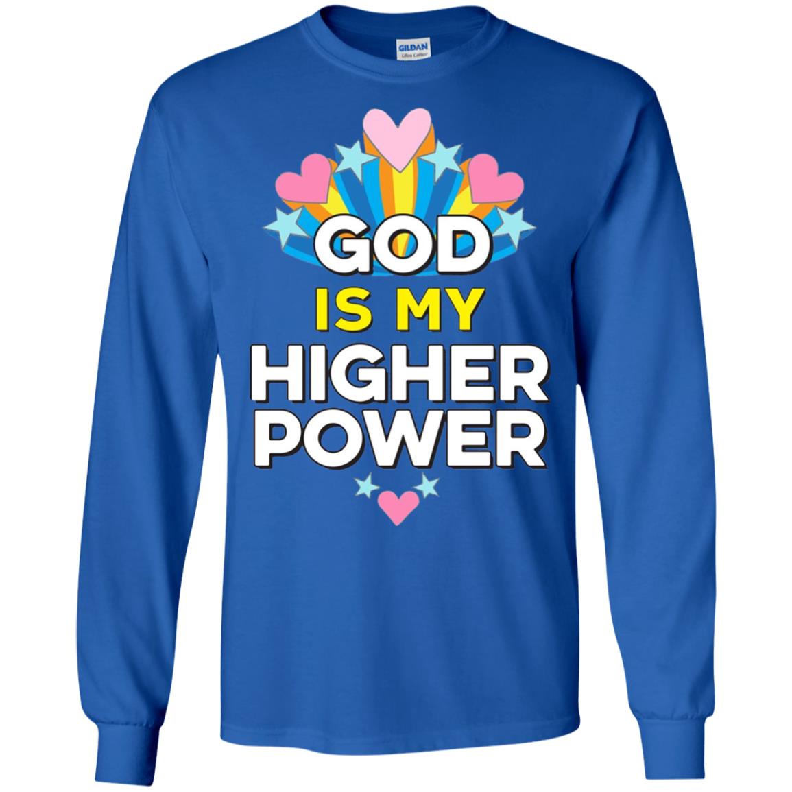 Funny Christian T-shirt God Is My Higher Power Hearts Stars Royal